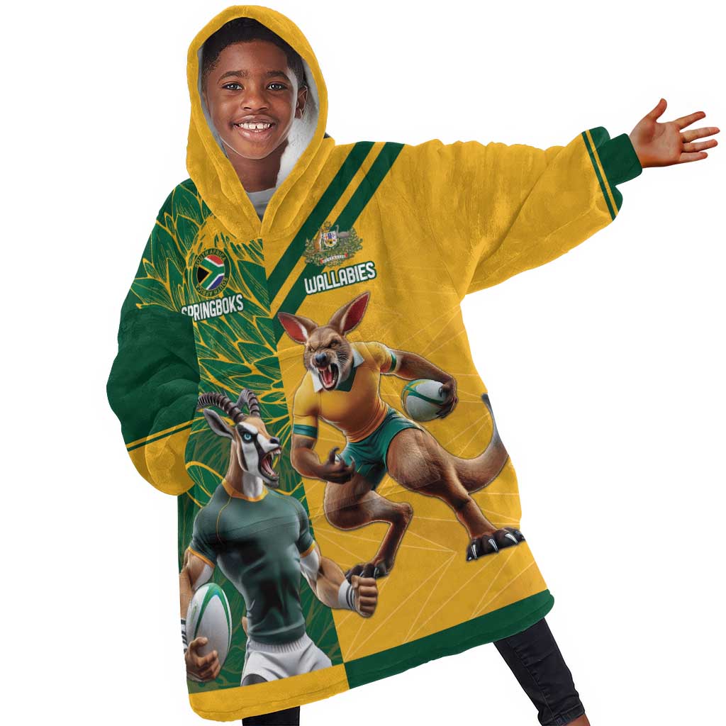 South Africa Australia Rugby Champion Personalized Kid Wearable Blanket Hoodie Springboks Wallabies Mascot - African Pride