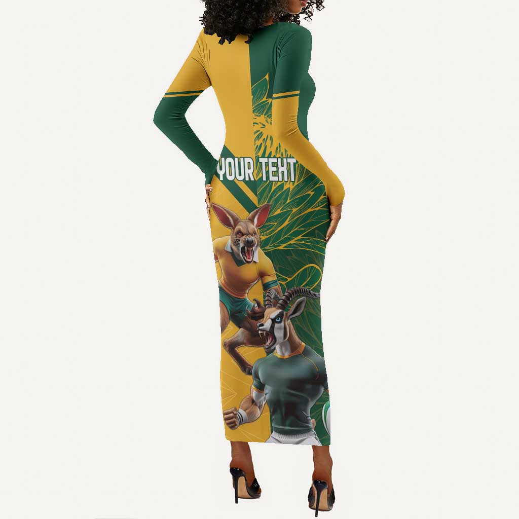 South Africa Australia Rugby Champion Personalized Long Sleeve Bodycon Dress Springboks Wallabies Mascot - African Pride