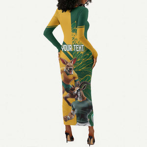 South Africa Australia Rugby Champion Personalized Long Sleeve Bodycon Dress Springboks Wallabies Mascot - African Pride