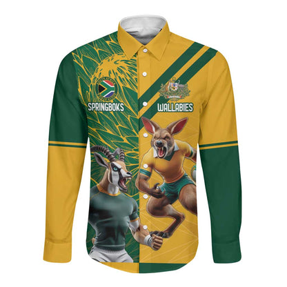 South Africa Australia Rugby Champion Personalized Long Sleeve Button Shirt Springboks Wallabies Mascot - African Pride