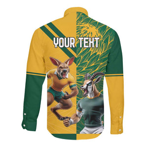 South Africa Australia Rugby Champion Personalized Long Sleeve Button Shirt Springboks Wallabies Mascot - African Pride