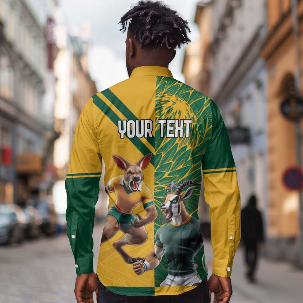 South Africa Australia Rugby Champion Personalized Long Sleeve Button Shirt Springboks Wallabies Mascot - African Pride