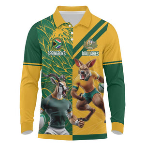 South Africa Australia Rugby Champion Personalized Long Sleeve Polo Shirt Springboks Wallabies Mascot - African Pride
