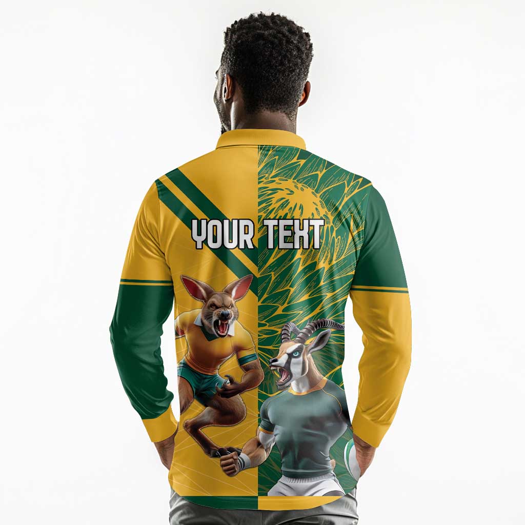 South Africa Australia Rugby Champion Personalized Long Sleeve Polo Shirt Springboks Wallabies Mascot - African Pride
