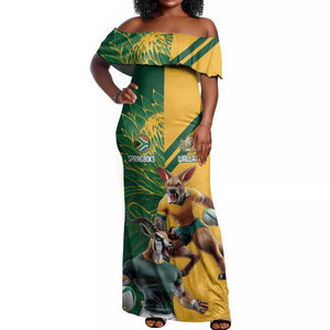 South Africa Australia Rugby Champion Personalized Off Shoulder Maxi Dress Springboks Wallabies Mascot - African Pride