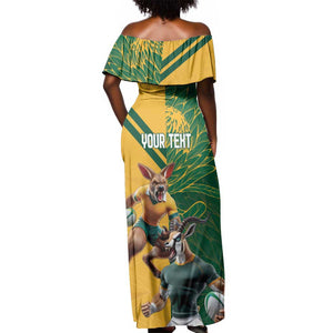 South Africa Australia Rugby Champion Personalized Off Shoulder Maxi Dress Springboks Wallabies Mascot - African Pride