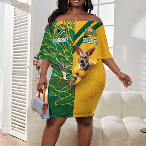 South Africa Australia Rugby Champion Personalized Off Shoulder Short Dress Springboks Wallabies Mascot - African Pride