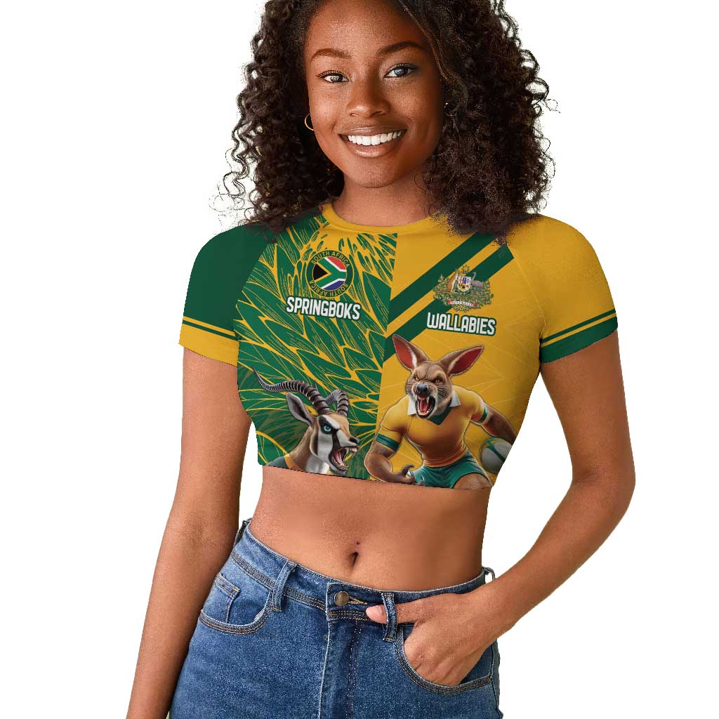 South Africa Australia Rugby Champion Personalized Raglan Cropped T shirt Springboks Wallabies Mascot - African Pride