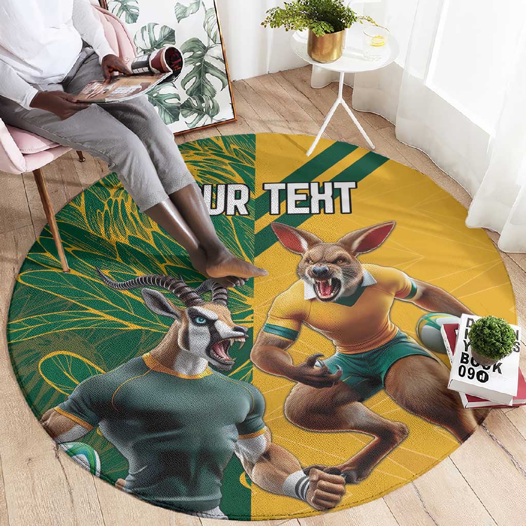 South Africa Australia Rugby Champion Personalized Round Carpet Springboks Wallabies Mascot - African Pride