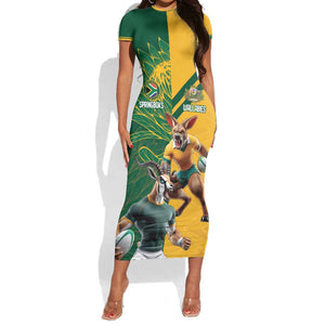 South Africa Australia Rugby Champion Personalized Short Sleeve Bodycon Dress Springboks Wallabies Mascot - African Pride