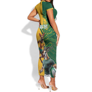 South Africa Australia Rugby Champion Personalized Short Sleeve Bodycon Dress Springboks Wallabies Mascot - African Pride