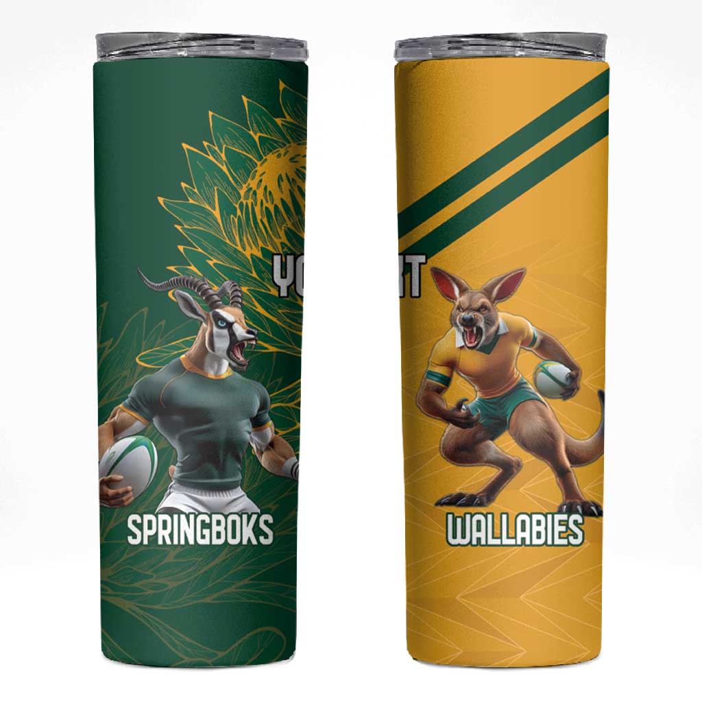 South Africa Australia Rugby Champion Personalized Skinny Tumbler Springboks Wallabies Mascot - African Pride