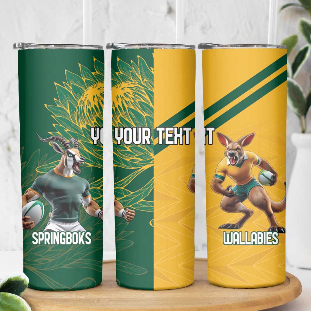 South Africa Australia Rugby Champion Personalized Skinny Tumbler Springboks Wallabies Mascot - African Pride