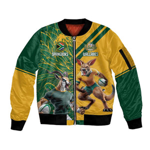 South Africa Australia Rugby Champion Personalized Sleeve Zip Bomber Jacket Springboks Wallabies Mascot - African Pride