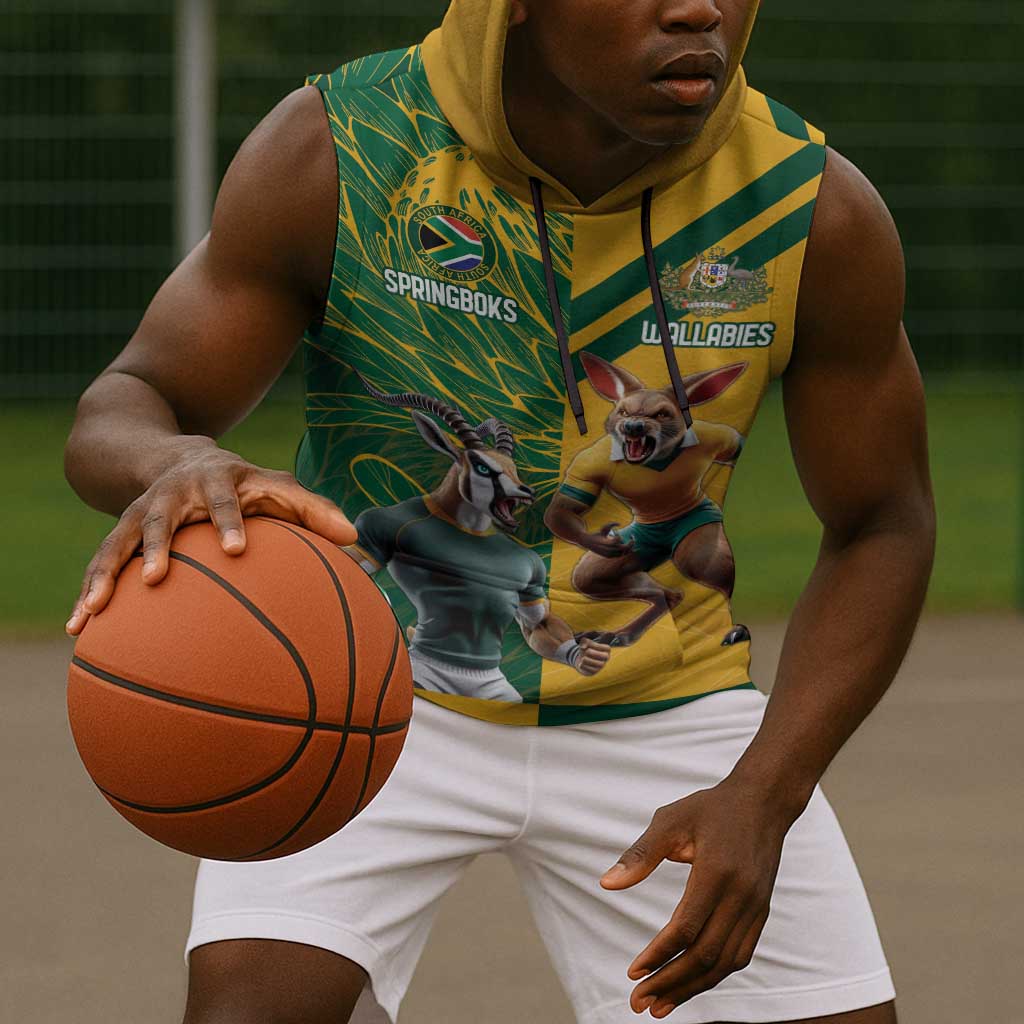 South Africa Australia Rugby Champion Personalized Sleeveless Hoodie Springboks Wallabies Mascot - African Pride