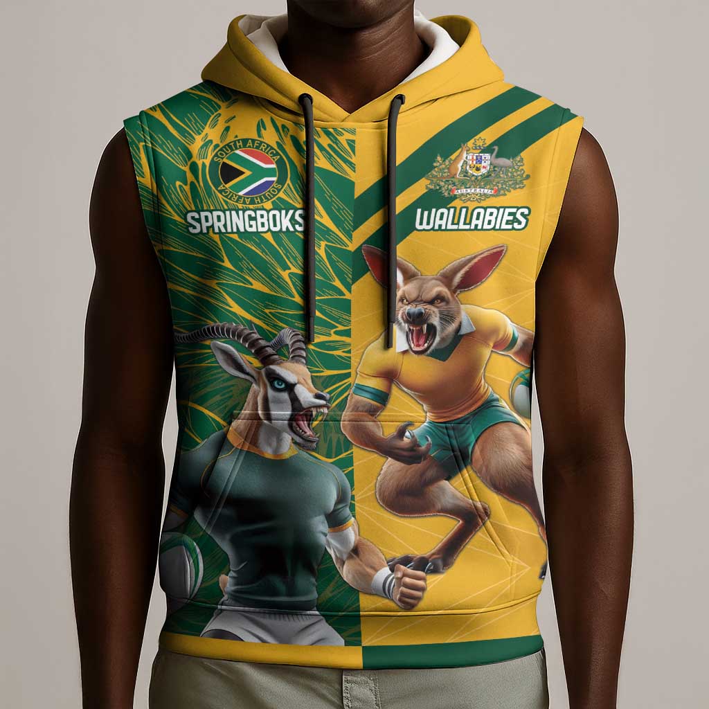 South Africa Australia Rugby Champion Personalized Sleeveless Hoodie Springboks Wallabies Mascot - African Pride