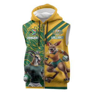 South Africa Australia Rugby Champion Personalized Sleeveless Zip Hoodie Springboks Wallabies Mascot - African Pride
