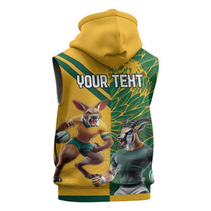 South Africa Australia Rugby Champion Personalized Sleeveless Zip Hoodie Springboks Wallabies Mascot - African Pride