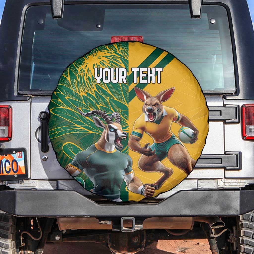 South Africa Australia Rugby Champion Personalized Spare Tire Cover Springboks Wallabies Mascot - African Pride