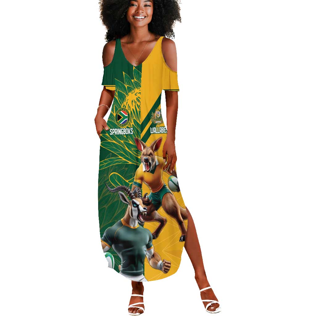 South Africa Australia Rugby Champion Personalized Summer Maxi Dress Springboks Wallabies Mascot - African Pride