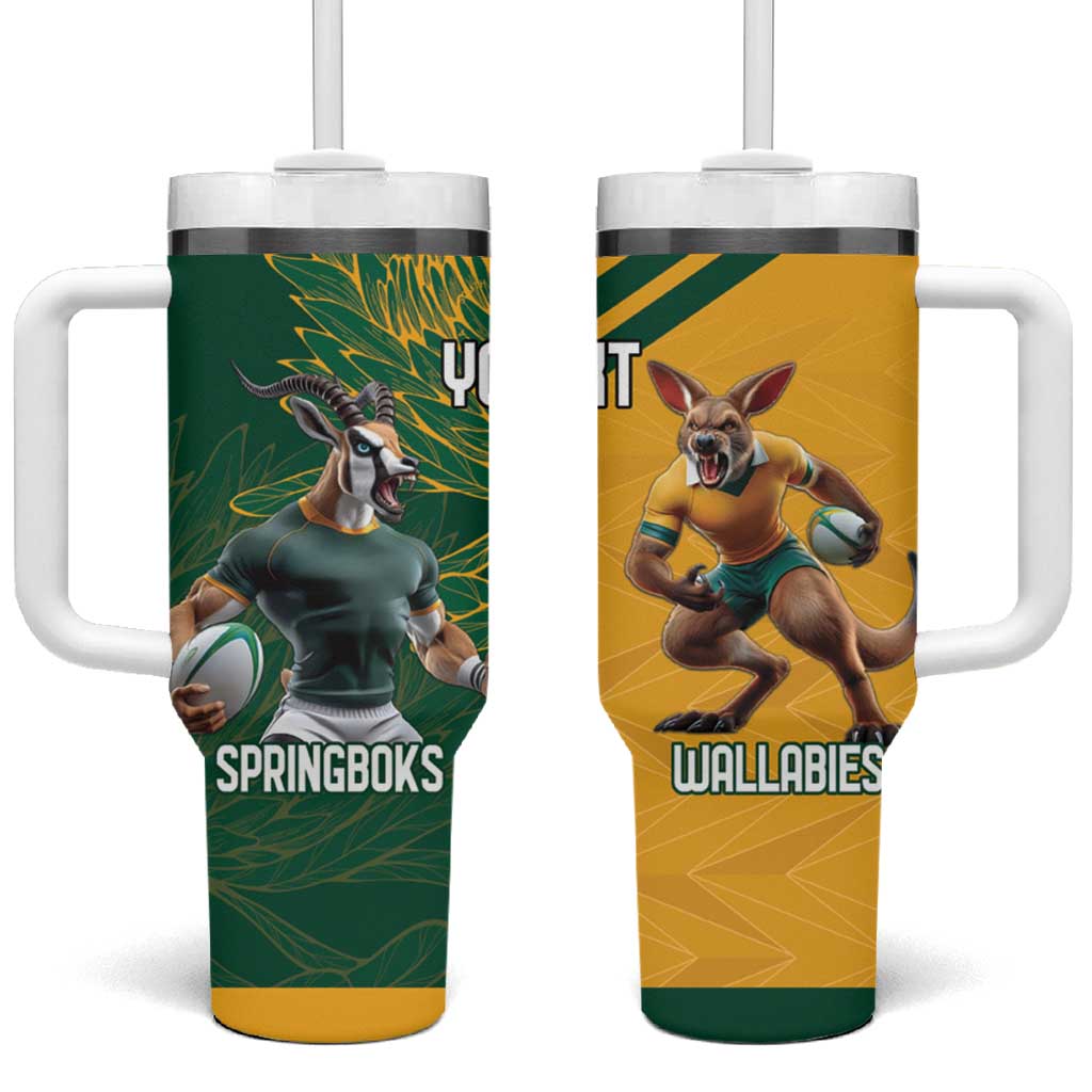 South Africa Australia Rugby Champion Personalized Tumbler With Handle Springboks Wallabies Mascot - African Pride