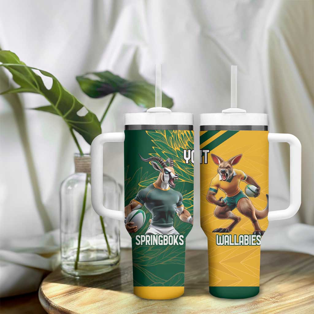 South Africa Australia Rugby Champion Personalized Tumbler With Handle Springboks Wallabies Mascot - African Pride