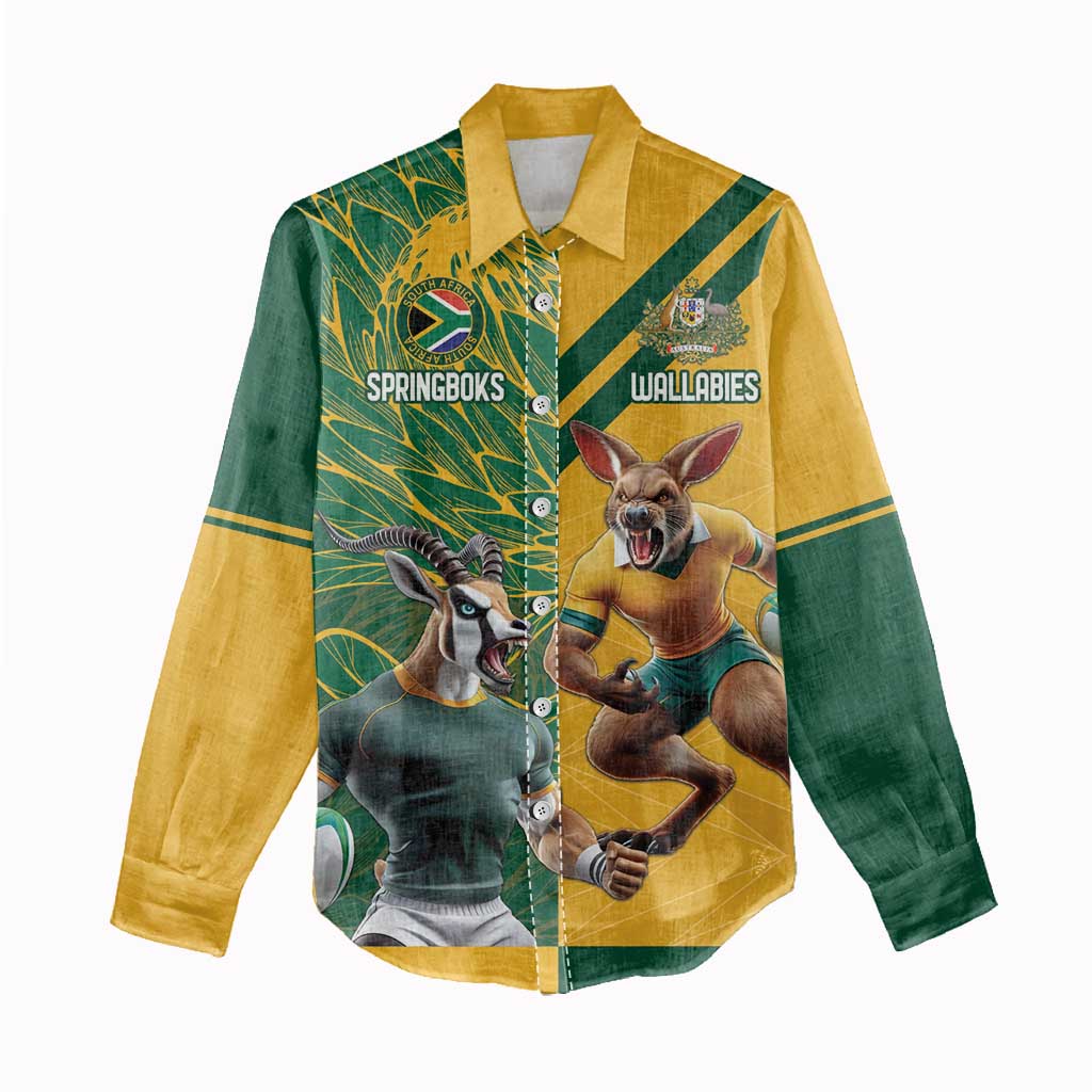 South Africa Australia Rugby Champion Personalized Women Casual Shirt Springboks Wallabies Mascot - African Pride