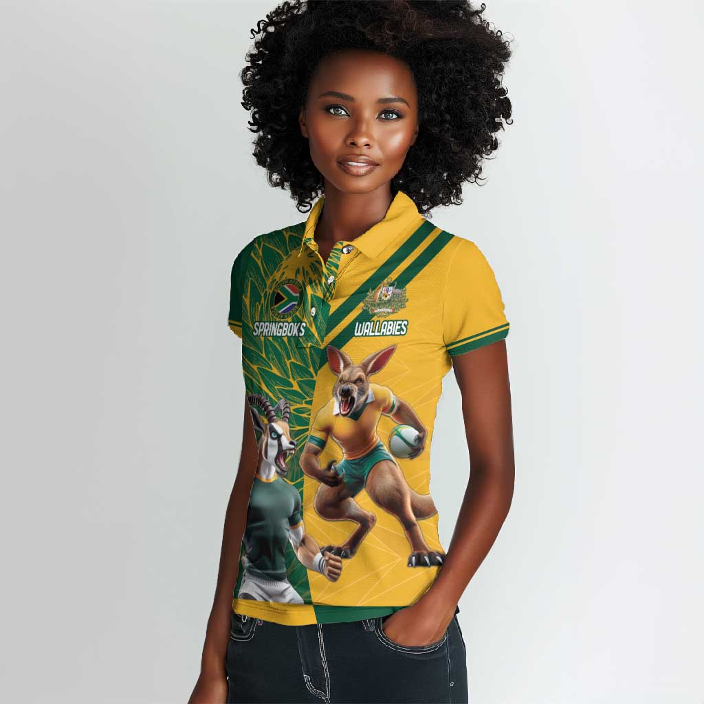 South Africa Australia Rugby Champion Personalized Women Polo Shirt Springboks Wallabies Mascot - African Pride