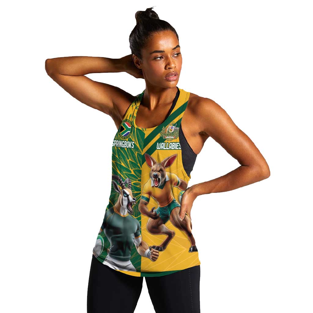 South Africa Australia Rugby Champion Personalized Women Racerback Tank Springboks Wallabies Mascot - African Pride