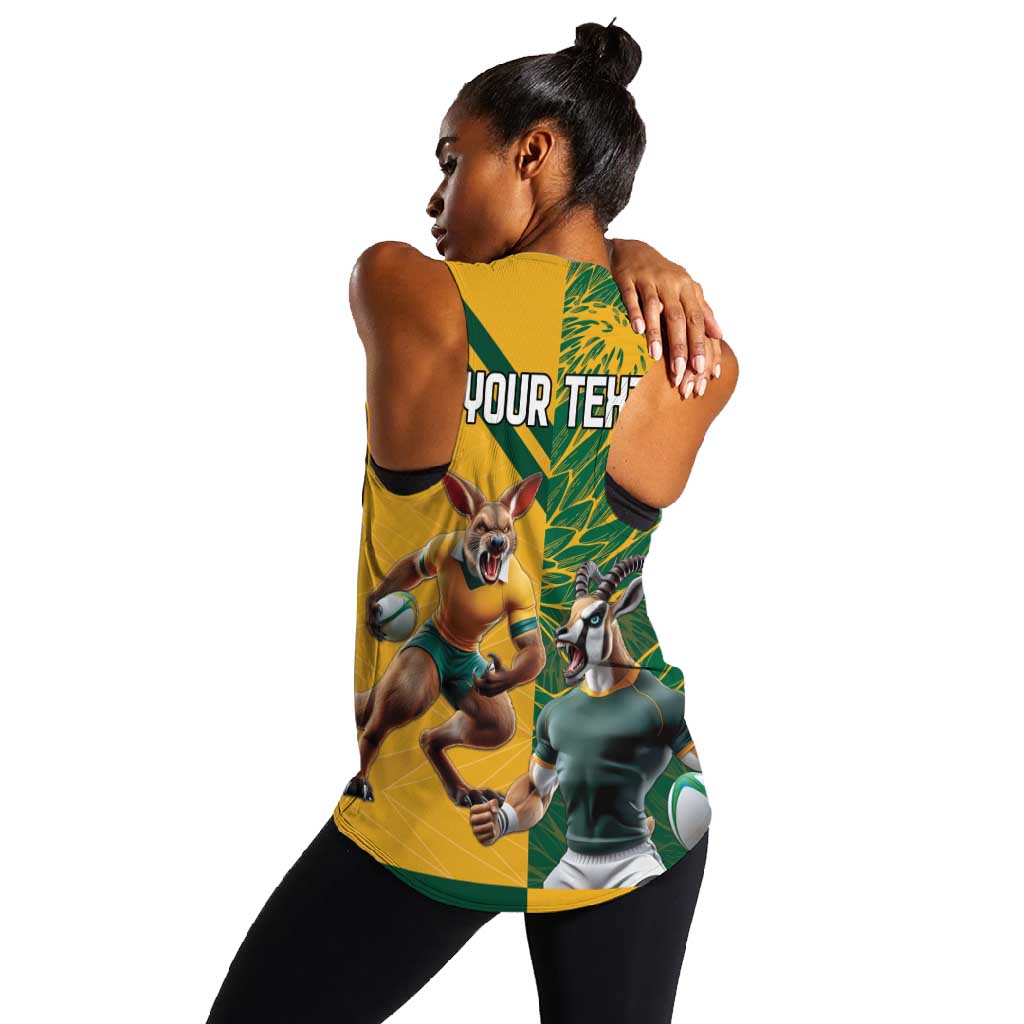 South Africa Australia Rugby Champion Personalized Women Racerback Tank Springboks Wallabies Mascot - African Pride