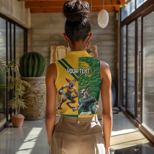 South Africa Australia Rugby Champion Personalized Women Sleeveless Polo Shirt Springboks Wallabies Mascot - African Pride