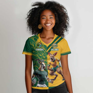 South Africa Australia Rugby Champion Personalized Women V-Neck T-Shirt Springboks Wallabies Mascot - African Pride