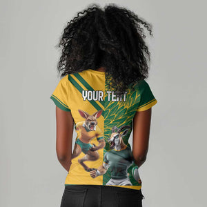 South Africa Australia Rugby Champion Personalized Women V-Neck T-Shirt Springboks Wallabies Mascot - African Pride