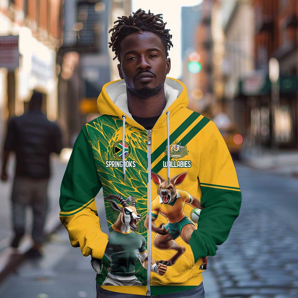 South Africa Australia Rugby Champion Personalized Zip Hoodie Springboks Wallabies Mascot - African Pride