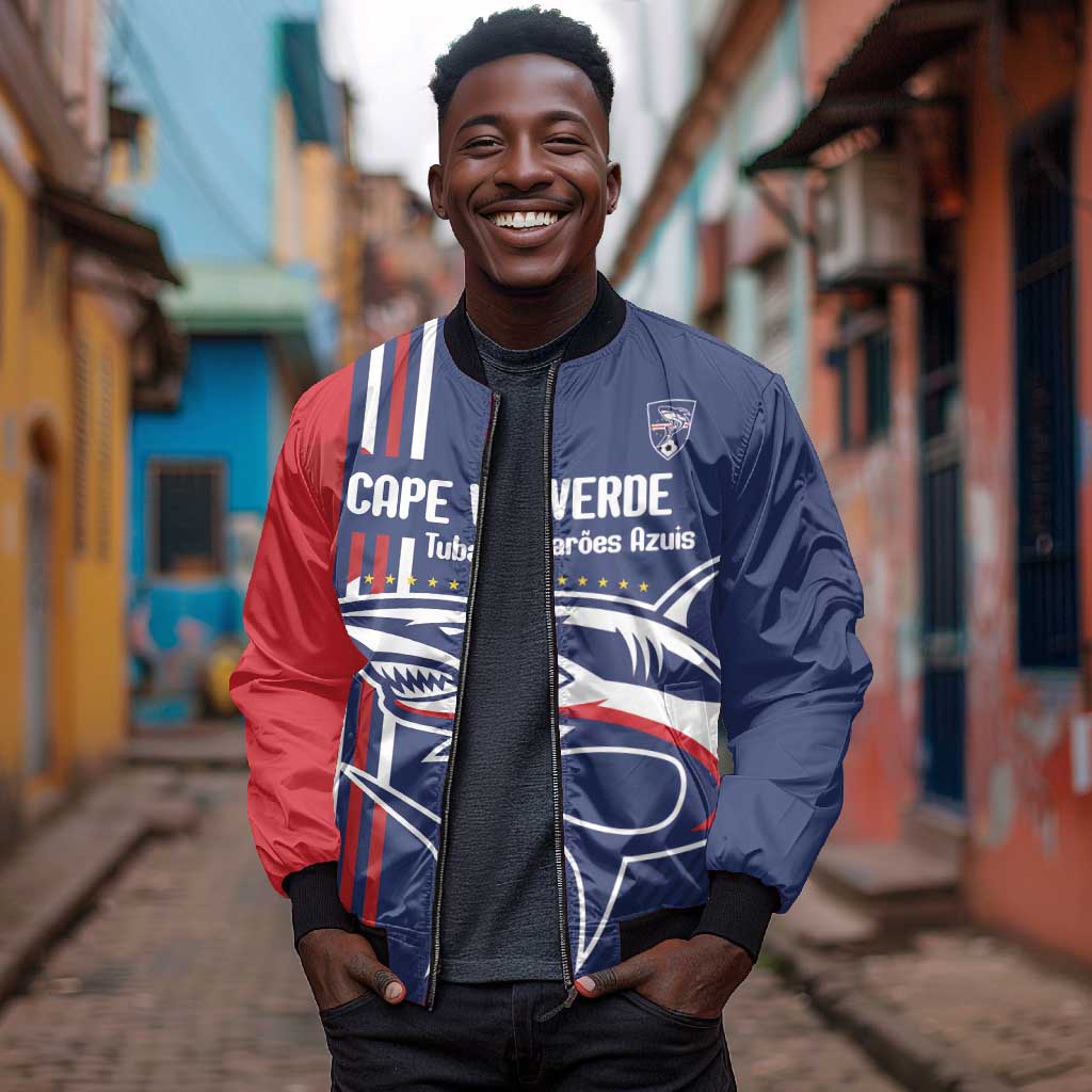 Cape Verde Football Pride Custom Bomber Jacket Tubaroes Azuis Champion - African Pride
