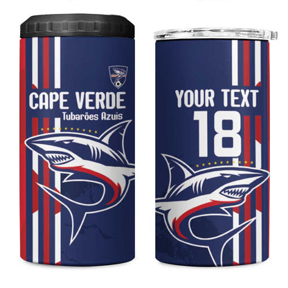 Cape Verde Football Pride Custom 4 in 1 Can Cooler Tumbler Tubaroes Azuis Champion - African Pride