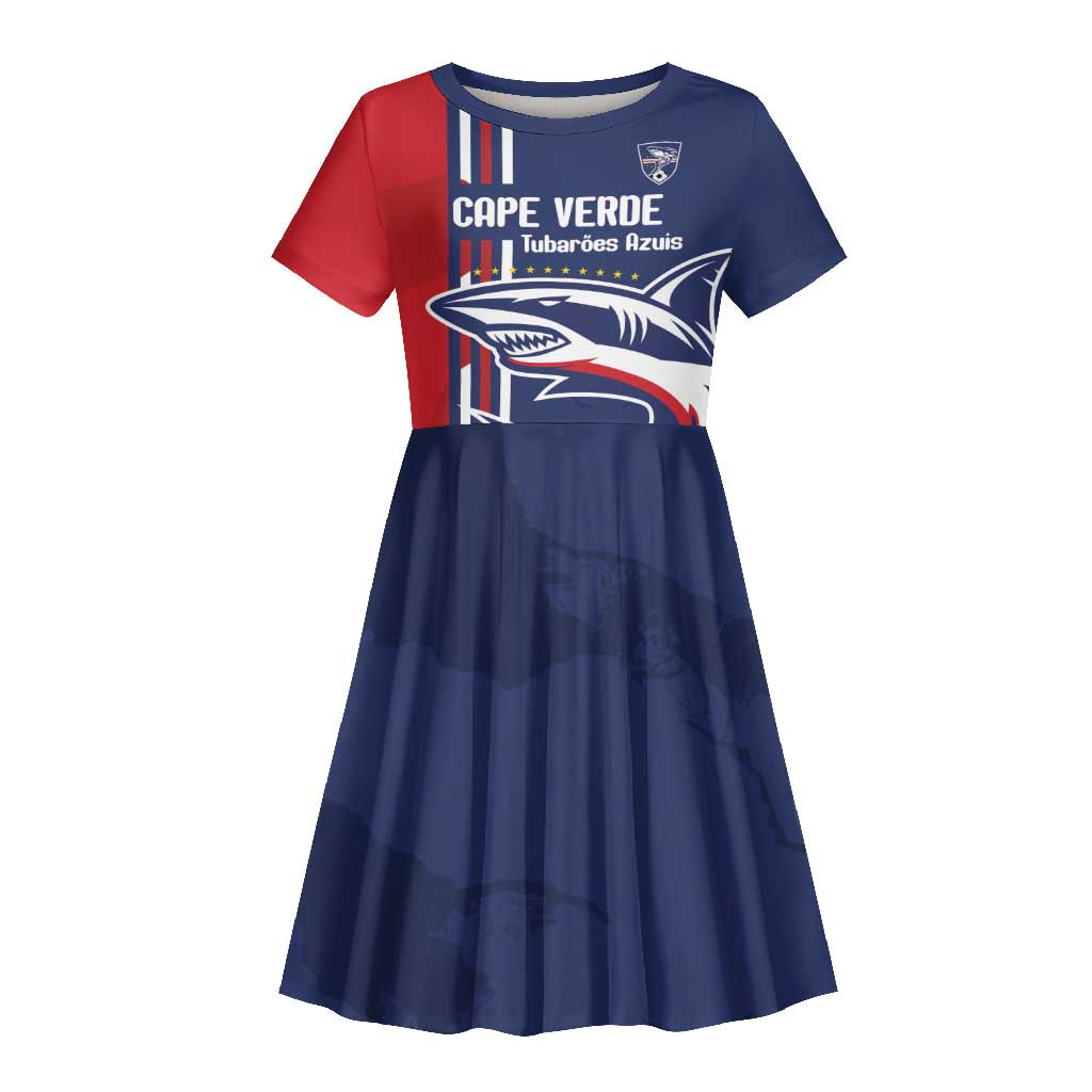 Cape Verde Football Pride Custom Kid Short Sleeve Dress Tubaroes Azuis Champion - African Pride