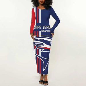 Cape Verde Football Pride Custom Long Sleeve Bodycon Dress Tubaroes Azuis Champion - African Pride