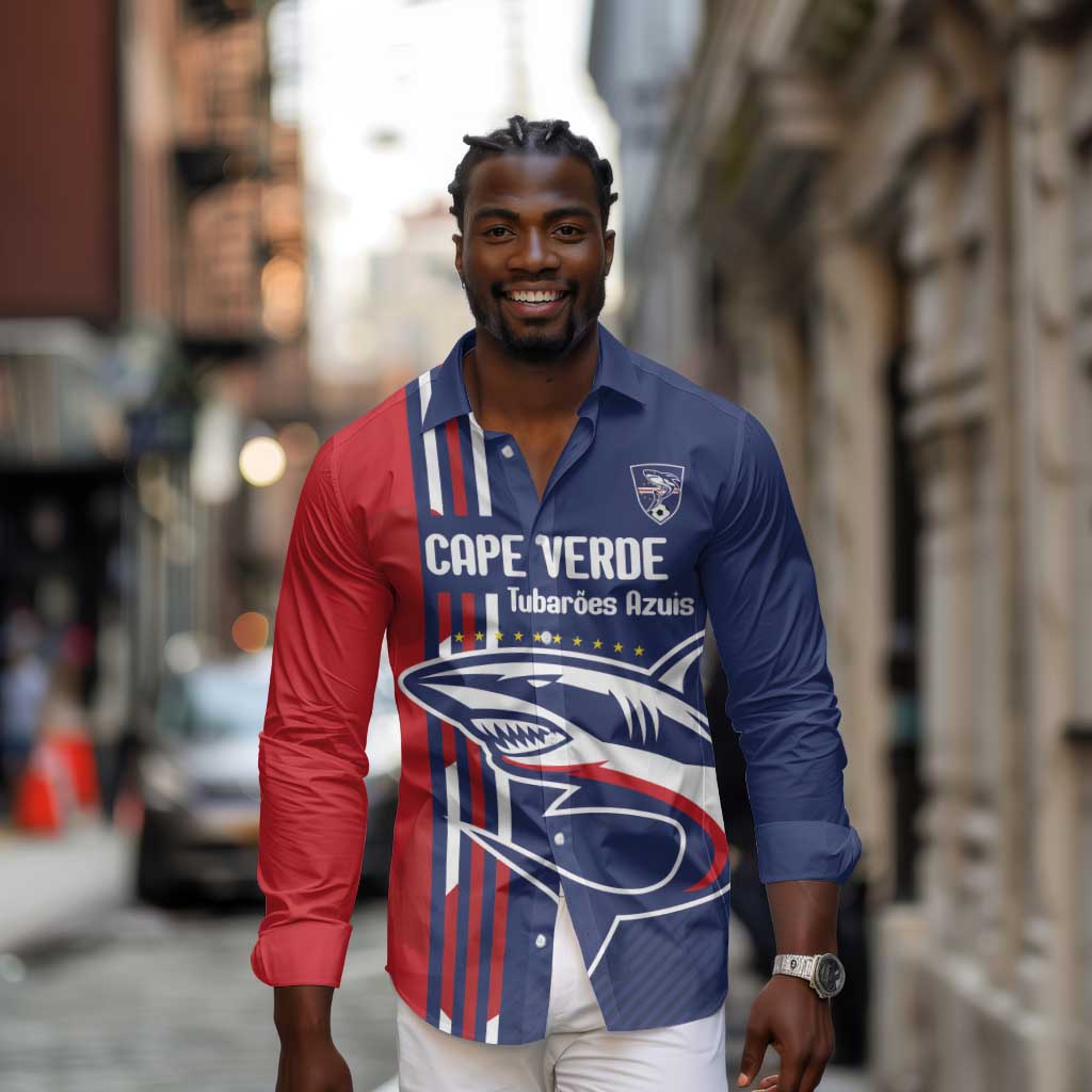 Cape Verde Football Pride Custom Long Sleeve Button Shirt Tubaroes Azuis Champion - African Pride