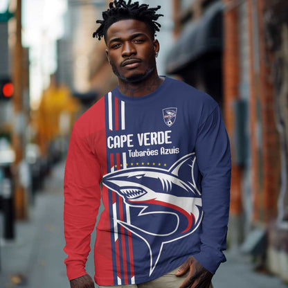 Cape Verde Football Pride Custom Long Sleeve Shirt Tubaroes Azuis Champion - African Pride