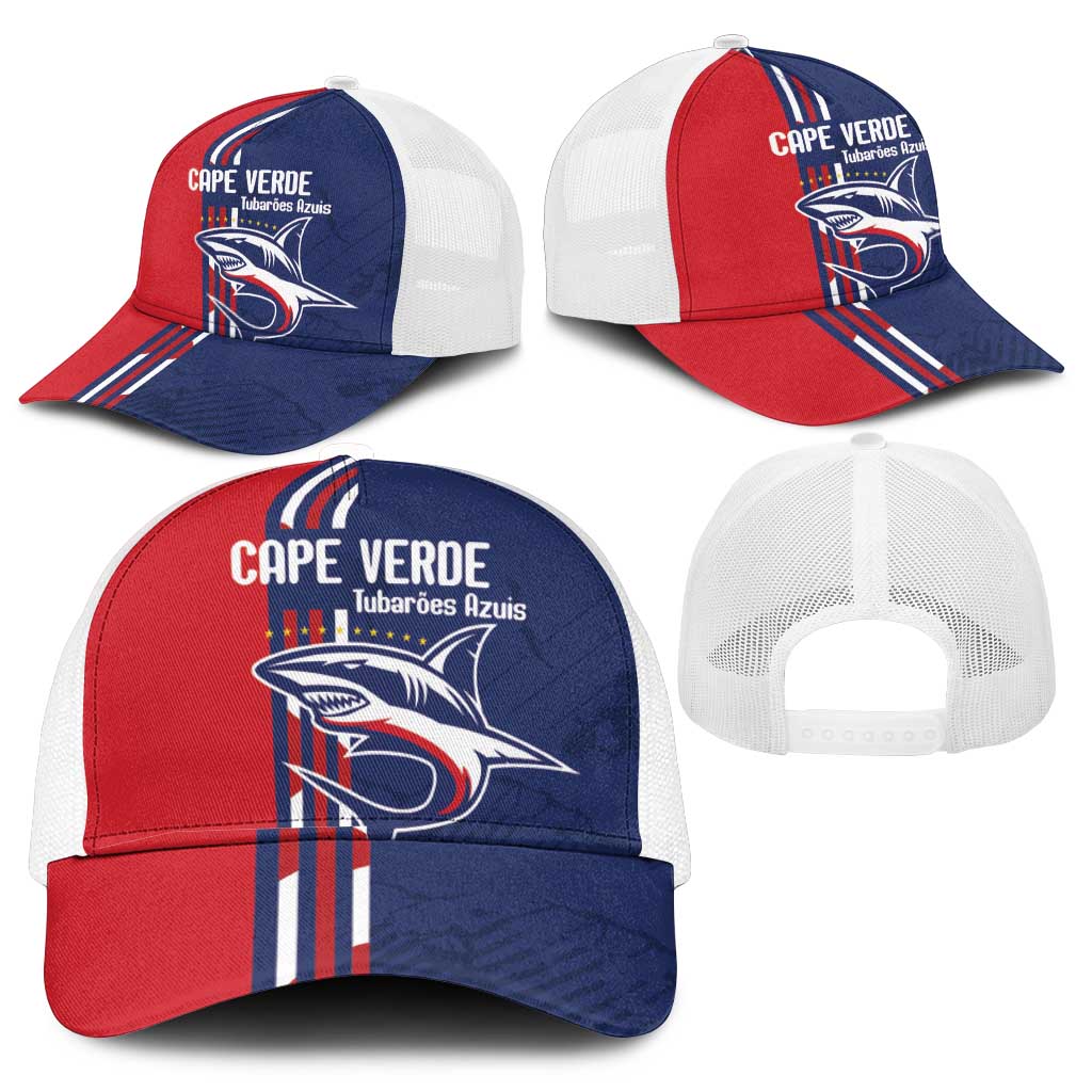 Cape Verde Football Pride Mesh Trucker Cap Tubaroes Azuis Champion - African Pride