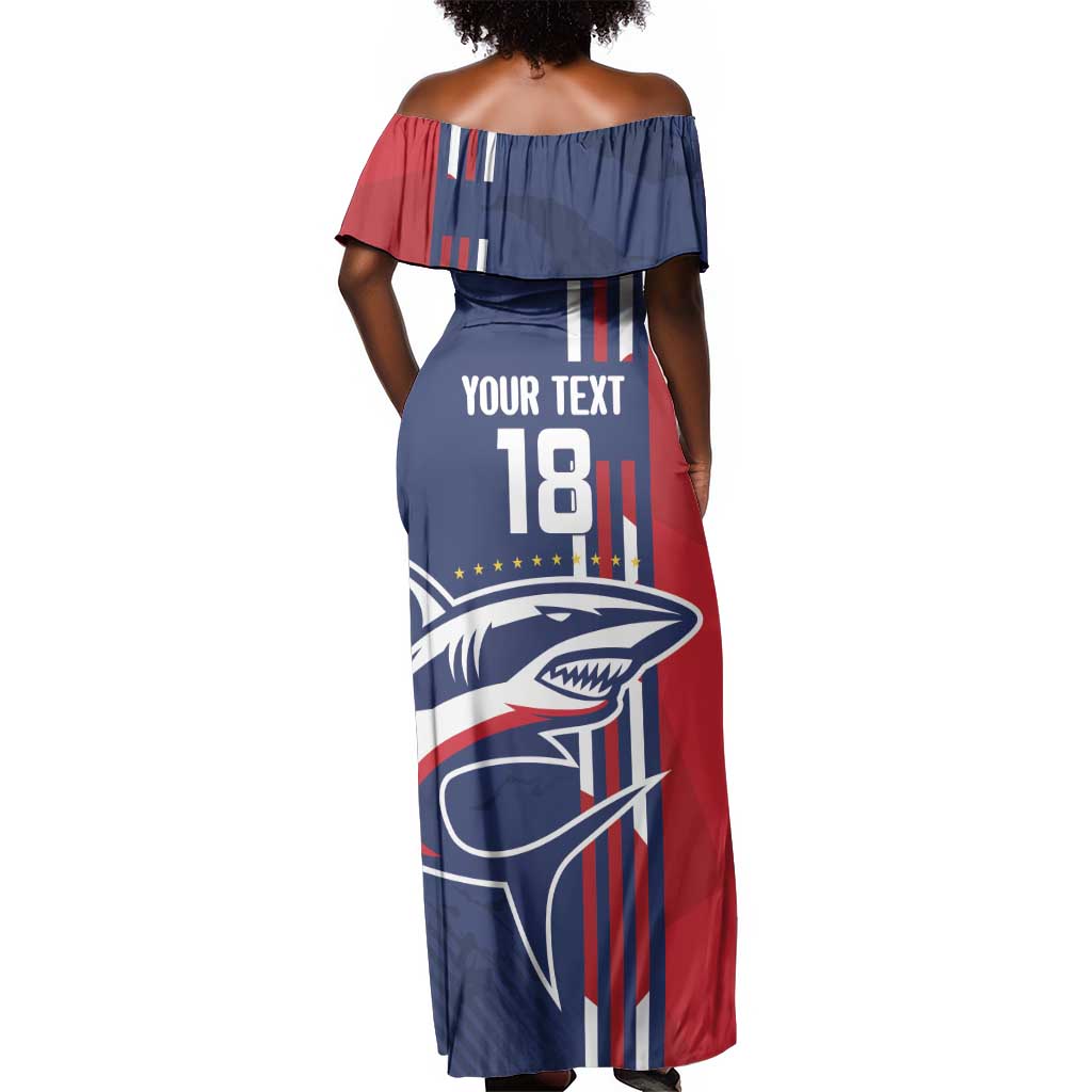 Cape Verde Football Pride Custom Off Shoulder Maxi Dress Tubaroes Azuis Champion - African Pride