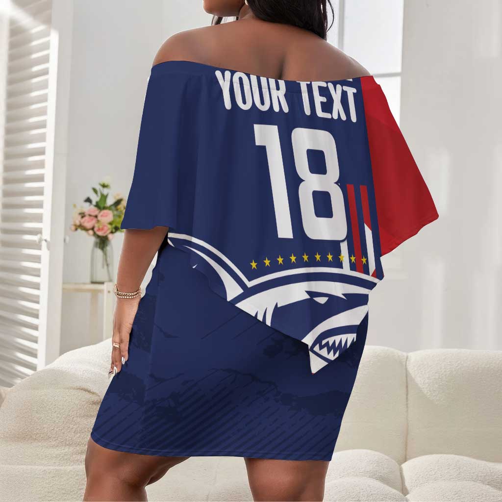 Cape Verde Football Pride Custom Off Shoulder Short Dress Tubaroes Azuis Champion - African Pride