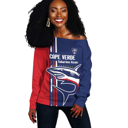 Cape Verde Football Pride Custom Off Shoulder Sweater Tubaroes Azuis Champion - African Pride
