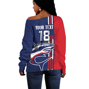 Cape Verde Football Pride Custom Off Shoulder Sweater Tubaroes Azuis Champion - African Pride