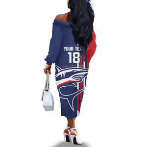 Cape Verde Football Pride Custom Off The Shoulder Long Sleeve Dress Tubaroes Azuis Champion - African Pride