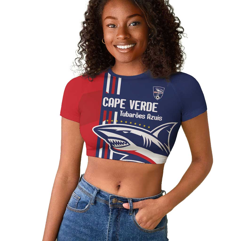 Cape Verde Football Pride Custom Raglan Cropped T shirt Tubaroes Azuis Champion - African Pride