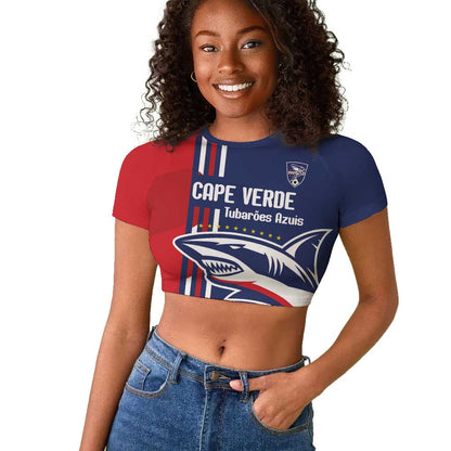 Cape Verde Football Pride Custom Raglan Cropped T shirt Tubaroes Azuis Champion - African Pride
