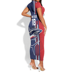 Cape Verde Football Pride Custom Short Sleeve Bodycon Dress Tubaroes Azuis Champion - African Pride