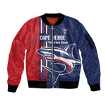 Cape Verde Football Pride Custom Sleeve Zip Bomber Jacket Tubaroes Azuis Champion - African Pride
